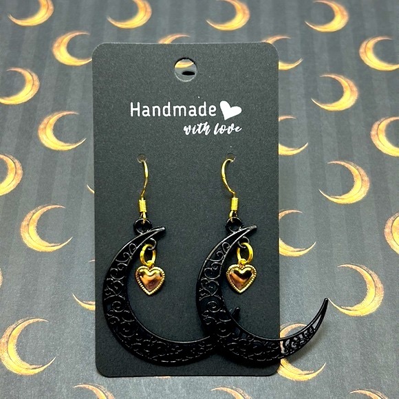 Handmade Halloween Crescent Moon & Heart Earrings! - Picture 2 of 4